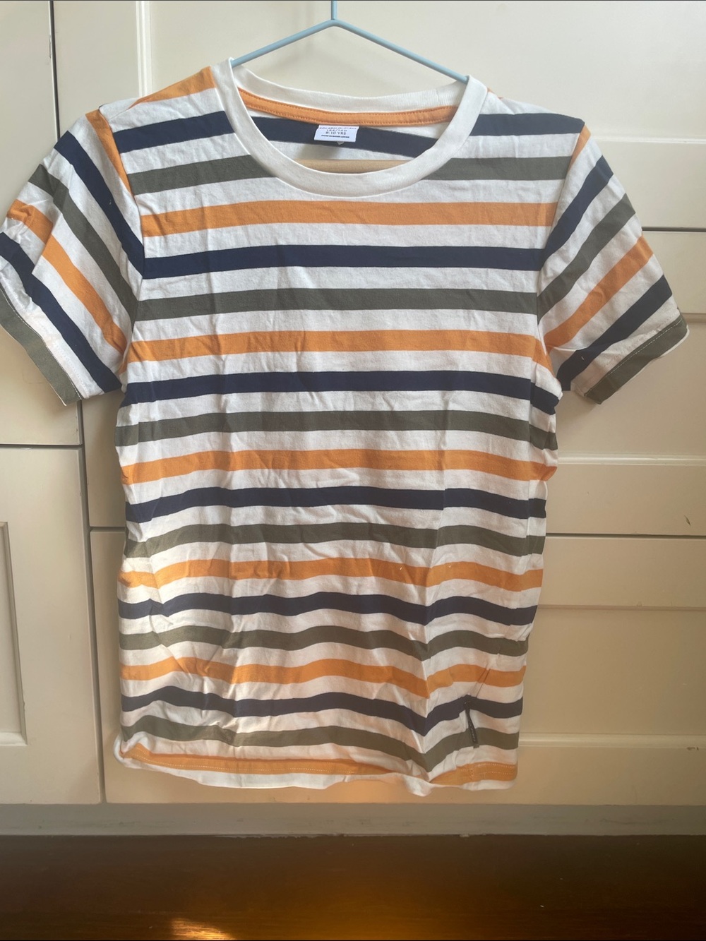 Polarn O. Pyret Striped Short Sleeve Tee - White, Navy & Mustard
